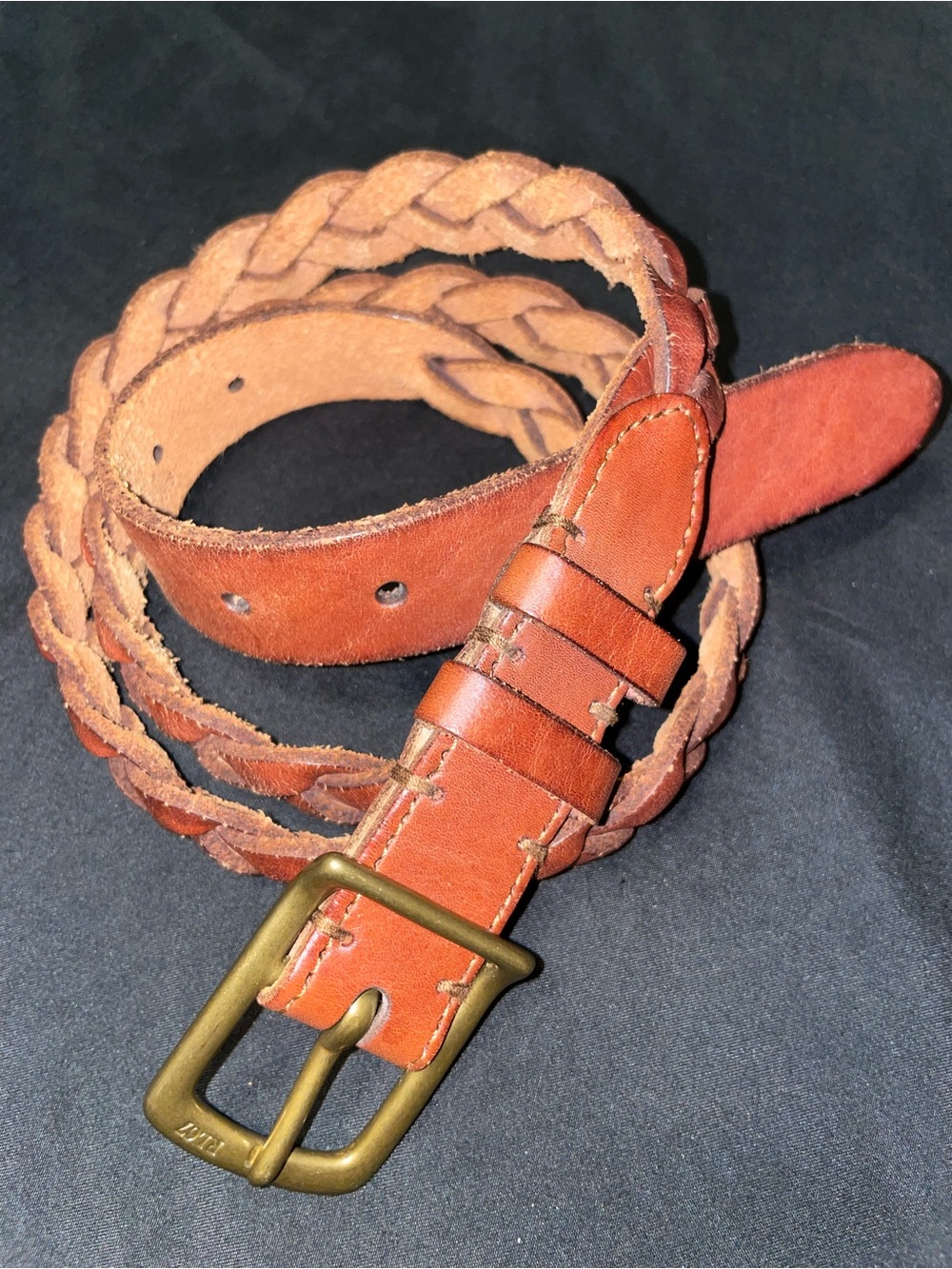 Polo by Ralph Lauren Braided Leather Belt - Tan Brown with Brass Buckle